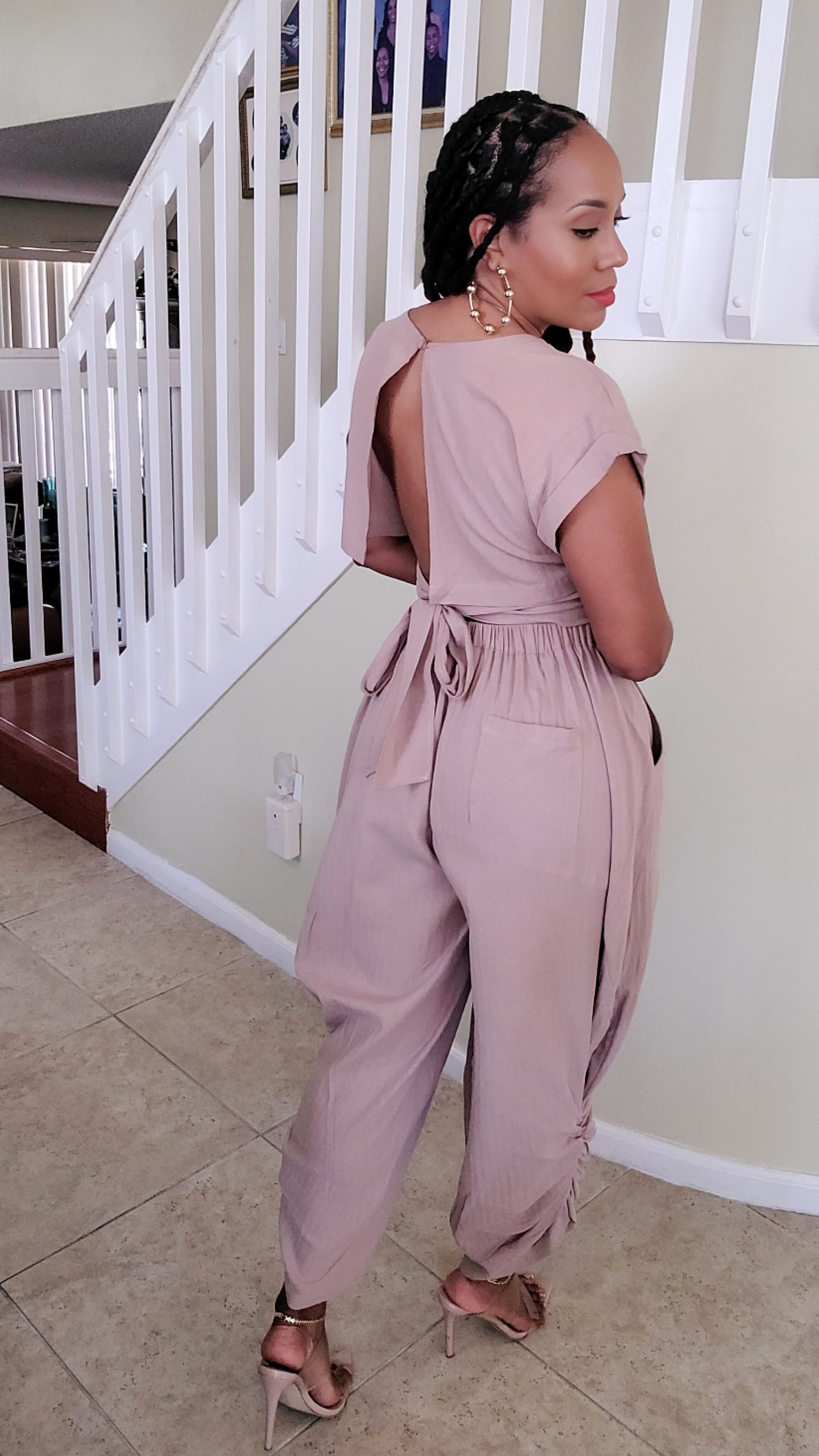 Madrid Harem Pant Set – Cropped Ribbon Tie-Back Top & High-Waist Harem Pants| Latte
