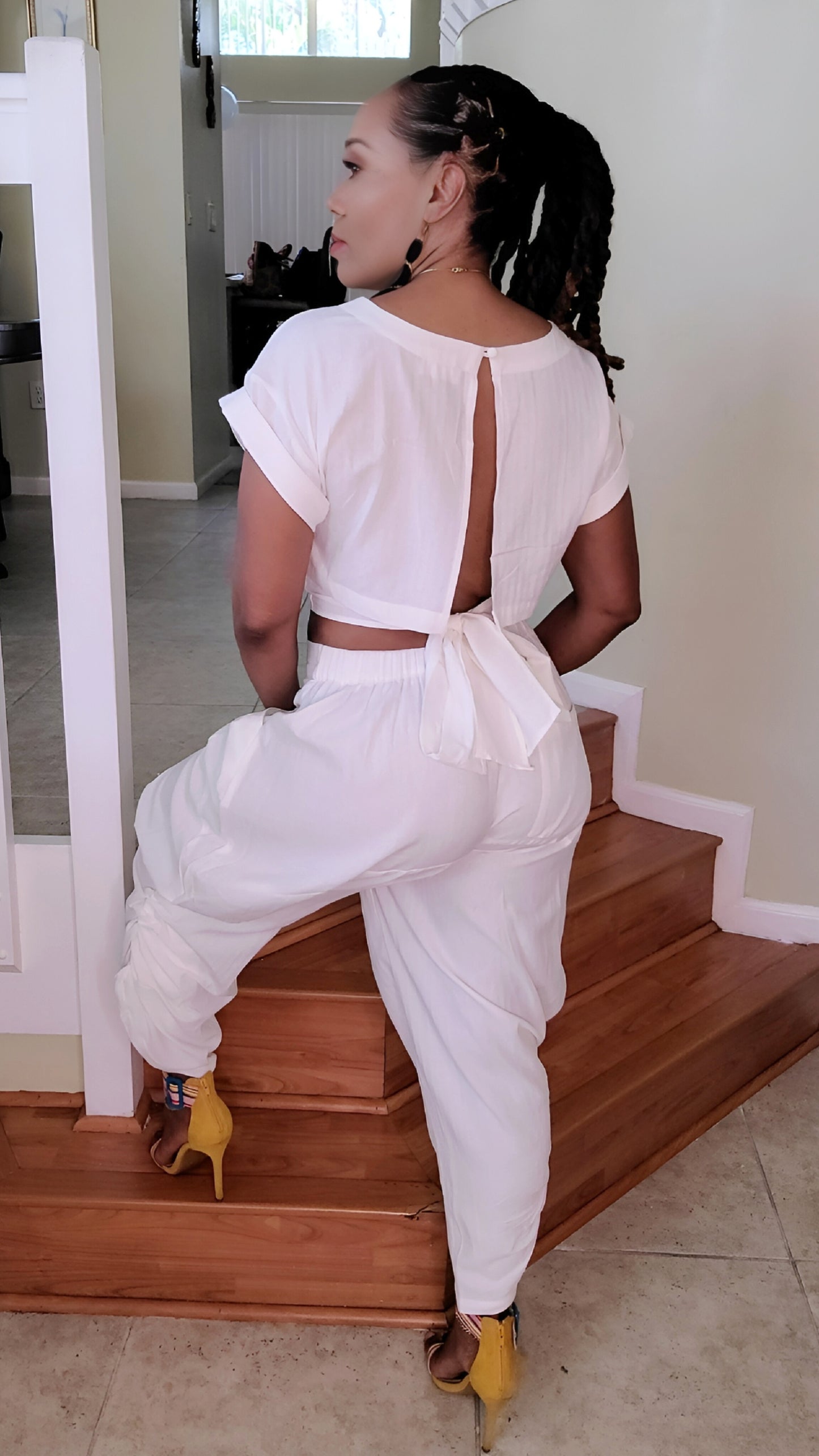 Madrid Harem Pant Set – Cropped Ribbon Tie-Back Top & High-Waist Harem Pants