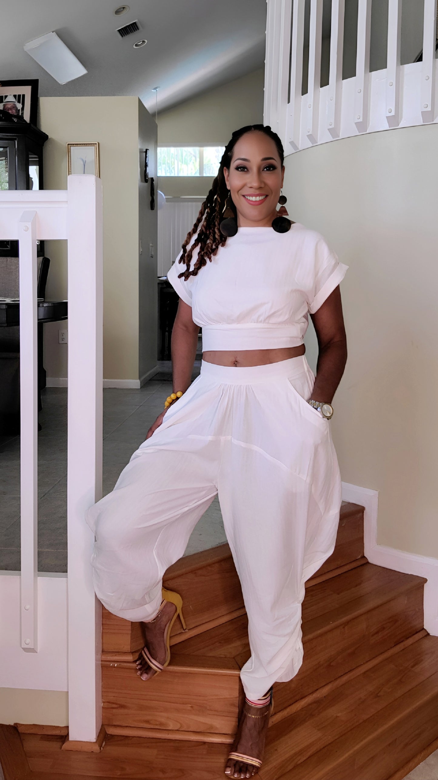 Madrid Harem Pant Set – Cropped Ribbon Tie-Back Top & High-Waist Harem Pants