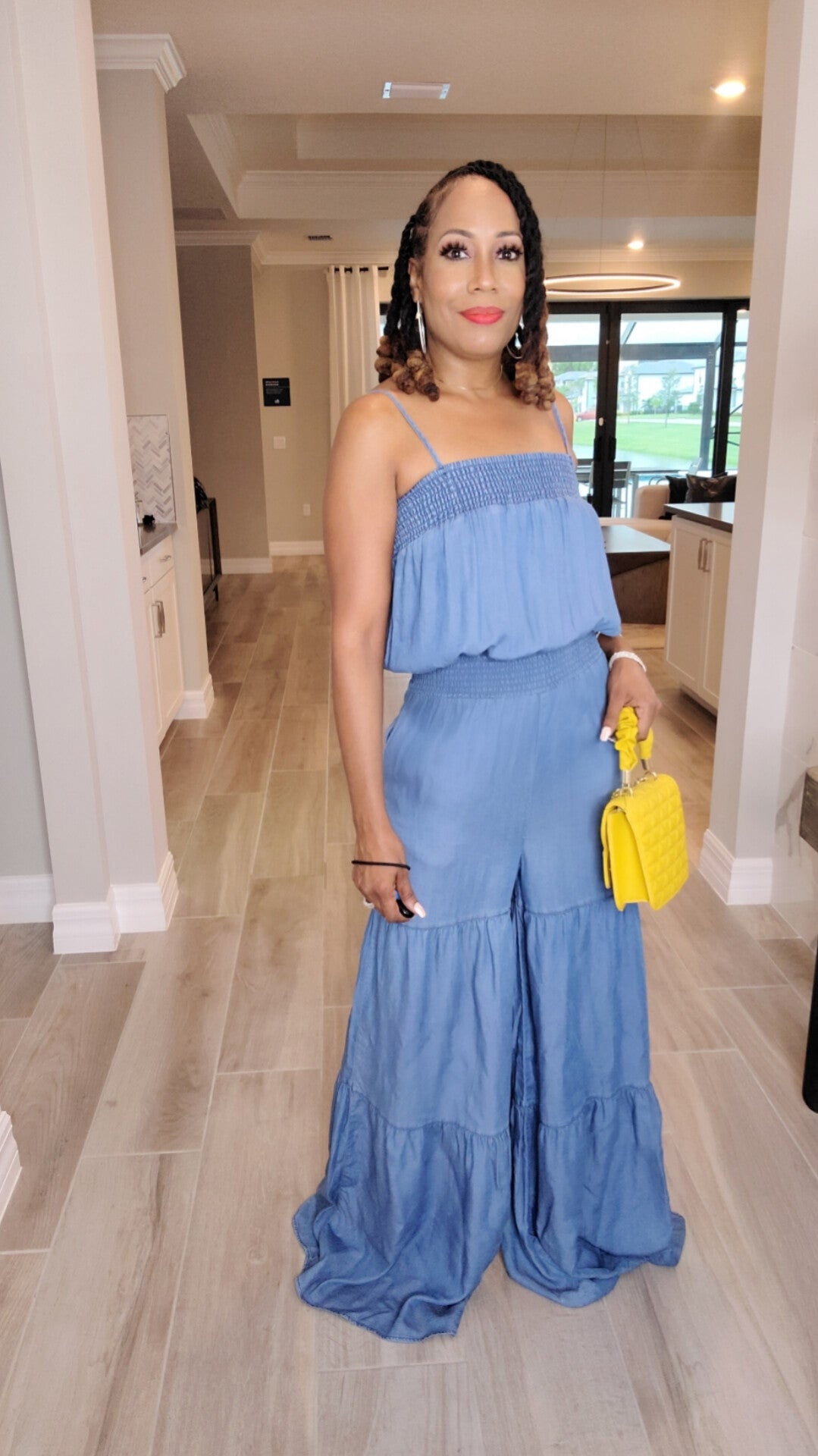 Classic Denim Palazzo Jumpsuit – Adjustable Straps & Wide Leg