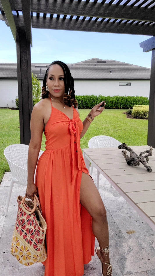 Summertime Me Orange Maxi Halter Dress