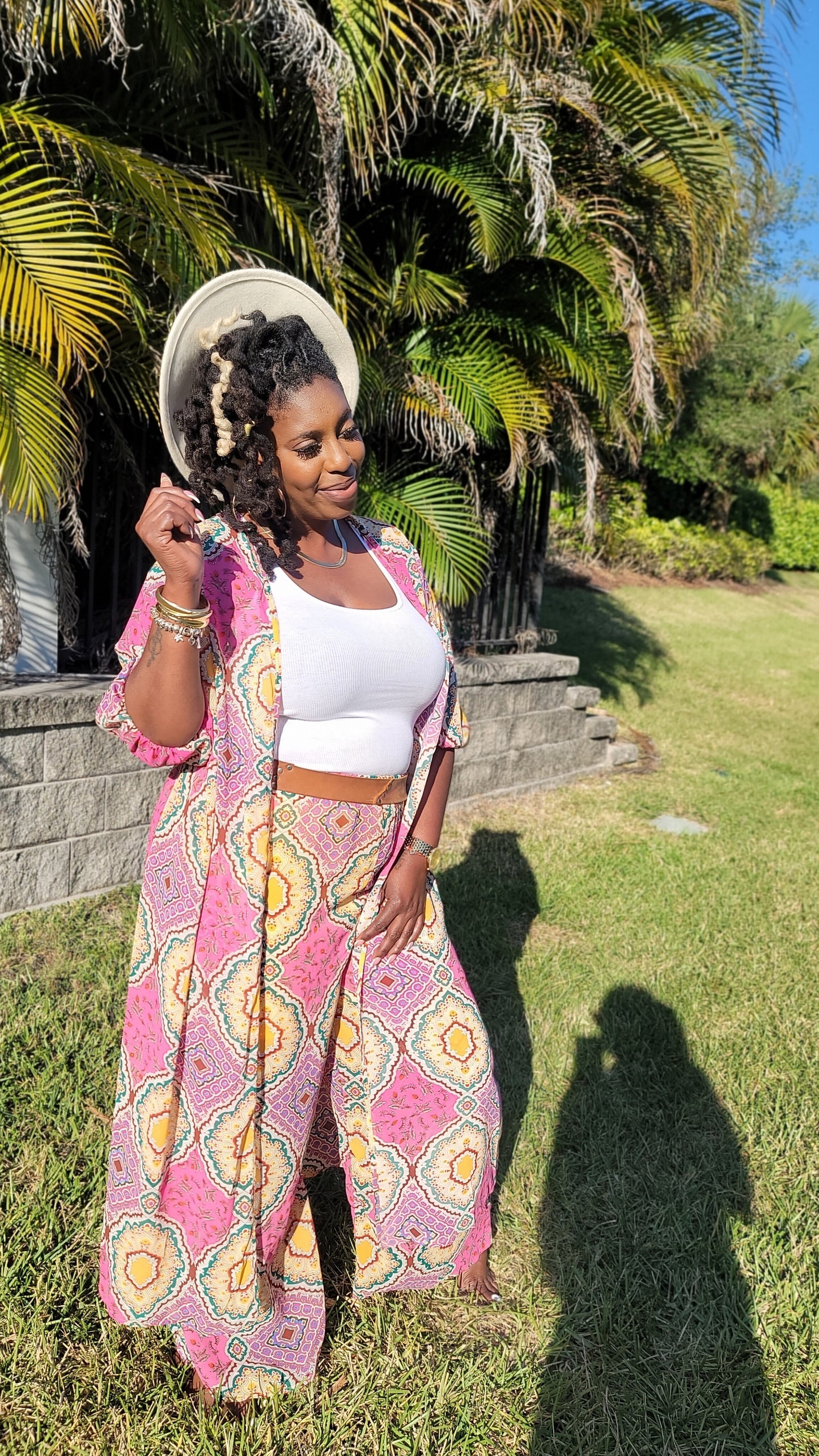 Island Hopping Kimono Pant Set- Flowy Kimono Smock & Wide Leg Pants Two-Piece