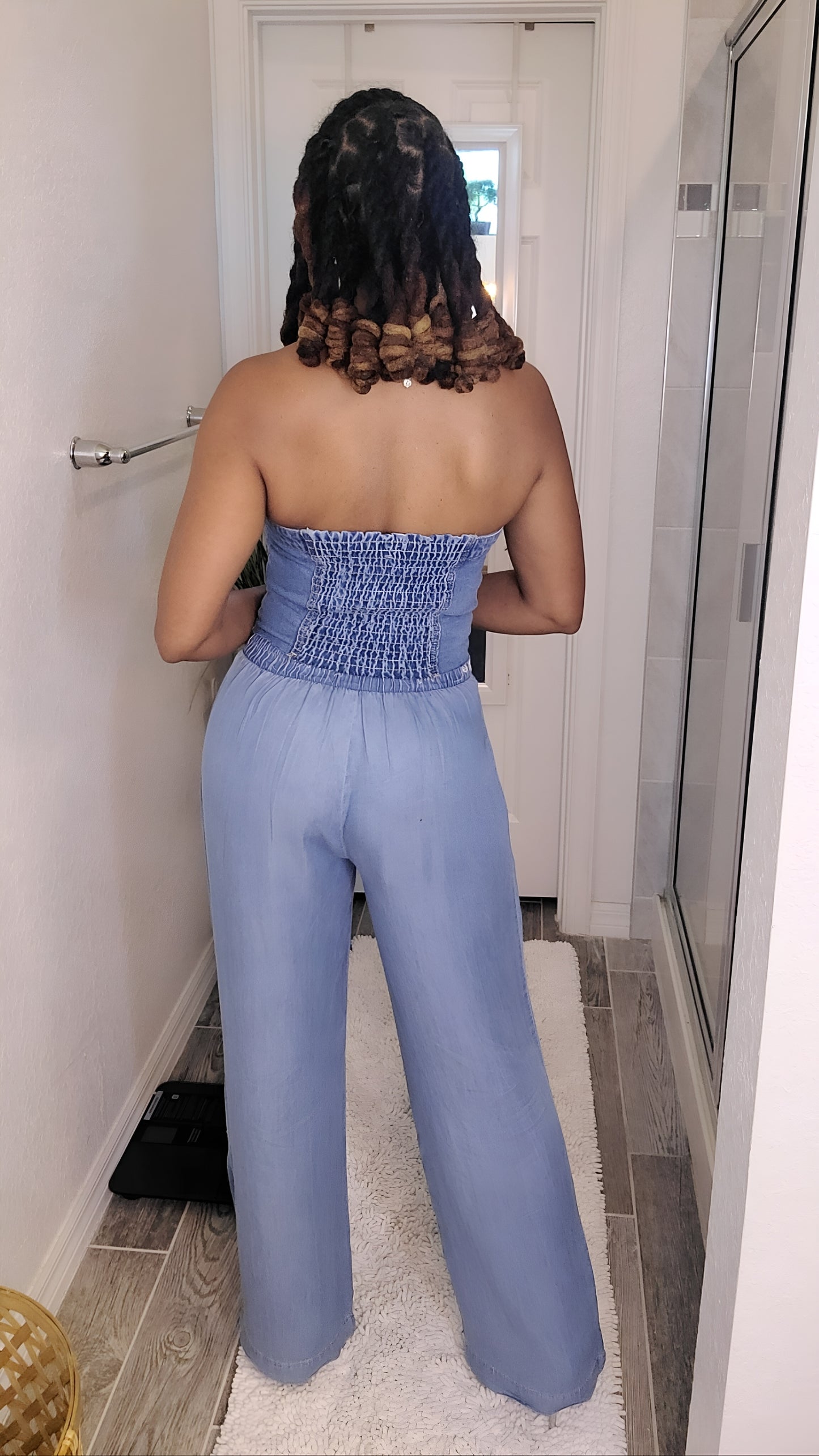 Denim Pants – Wide Leg Palazzo Pants with Stretch Waist