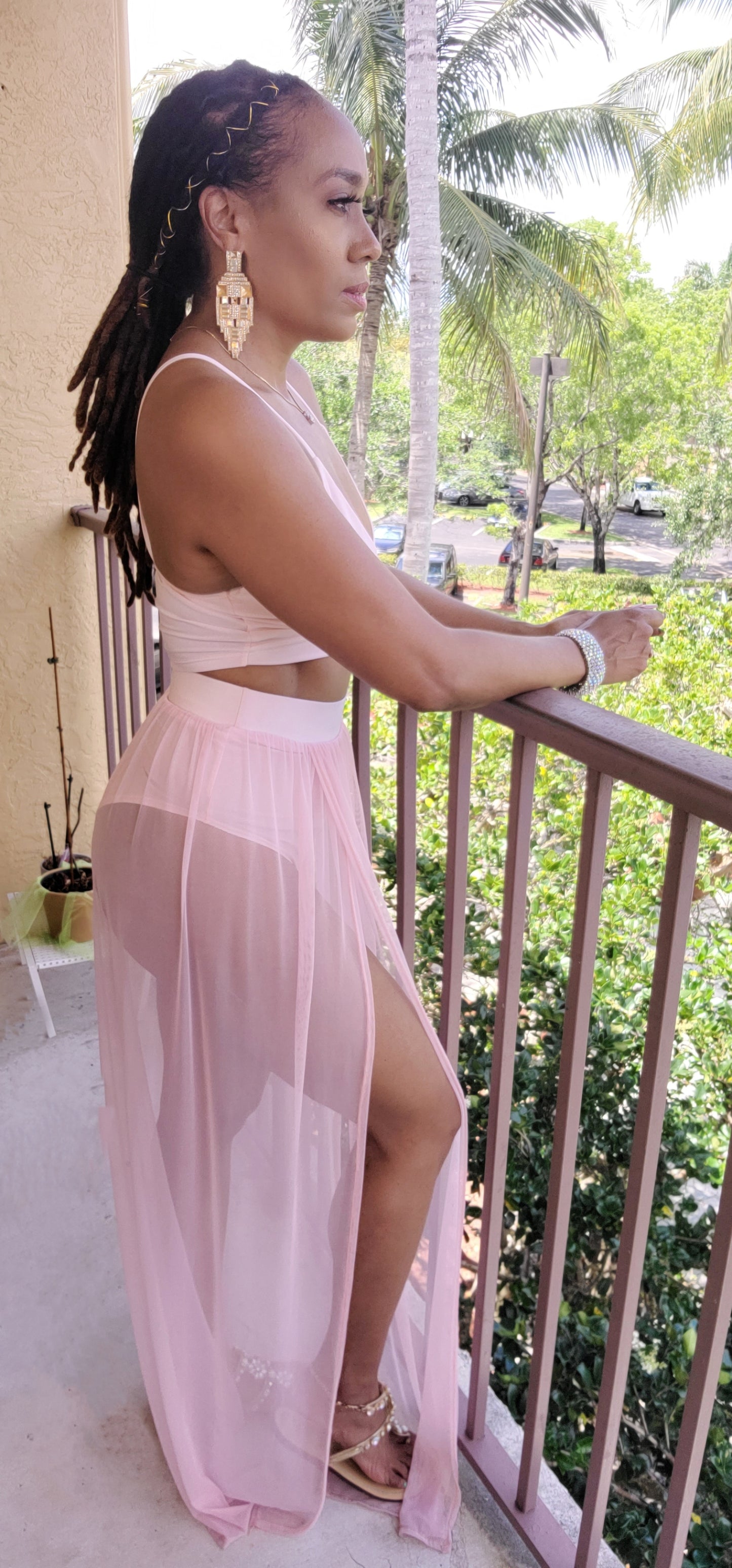 Out & Bad Two-Piece Tank Top & Mesh Skirt Set| Dusty Pink