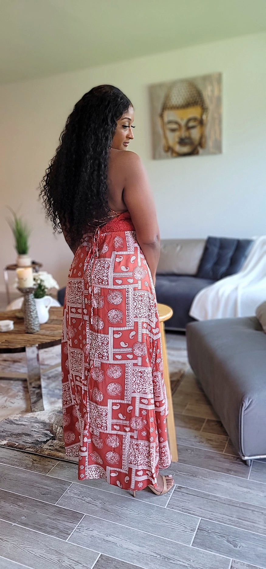 Out Brunching Crochet Hi- Lo Maxi Dress | Rust