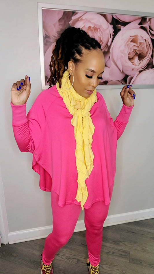 Batwing Turtleneck Legging Sets | Fuschia