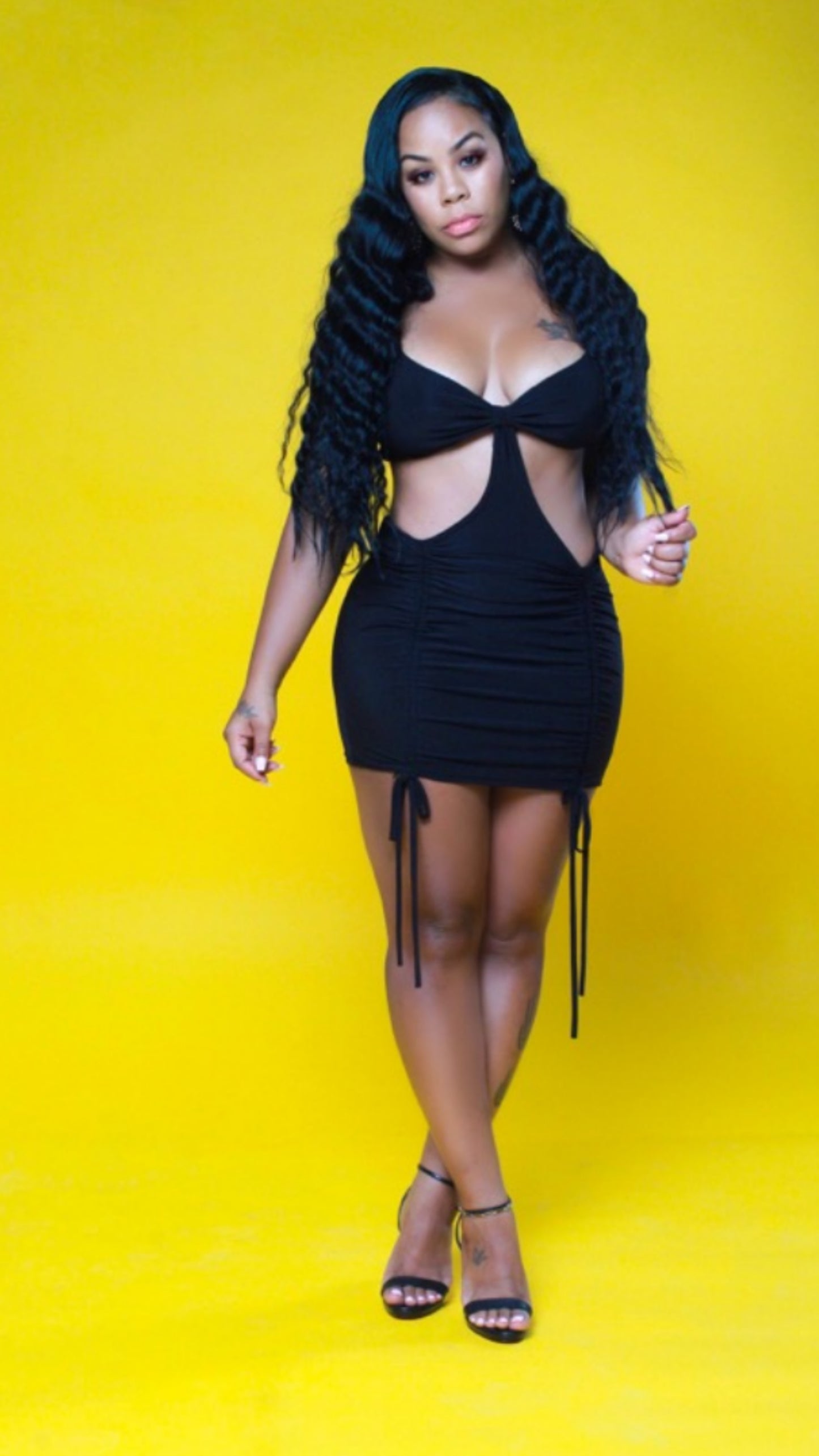 Cut Up Sis Ruched Mini Dress | Black & Taupe