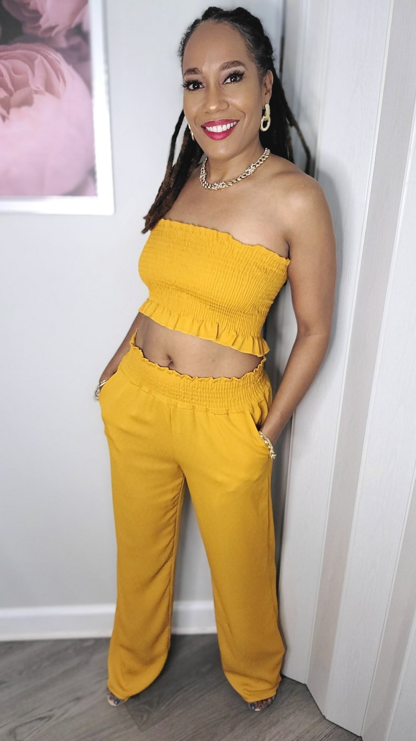 Sunset Palazzo Pants Set | Mustard