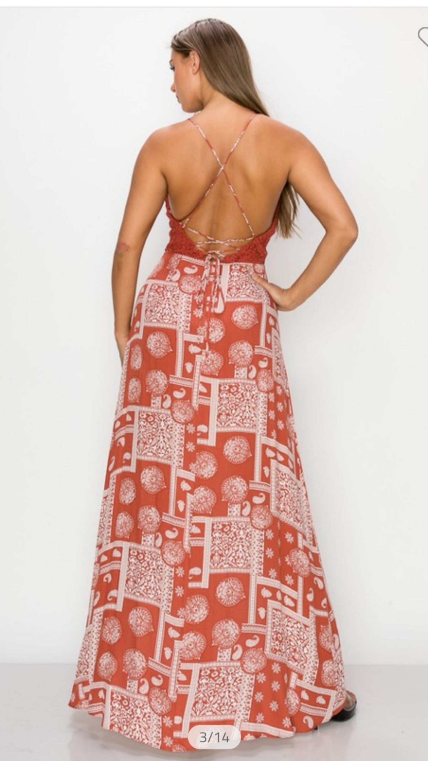 Out Brunching Crochet Hi- Lo Maxi Dress | Rust