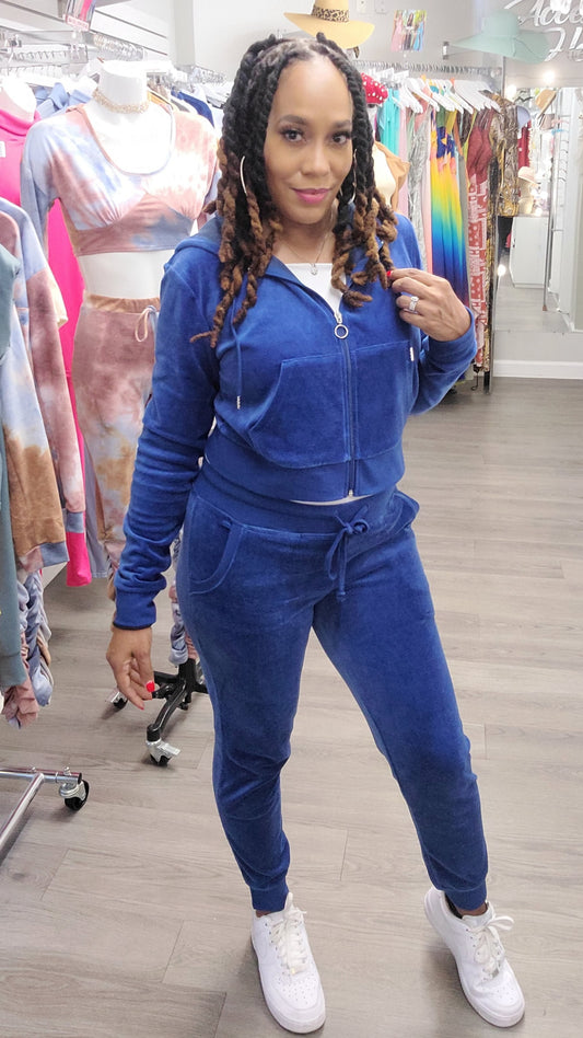 Cozy it Up Velour Jogger Set | Blue