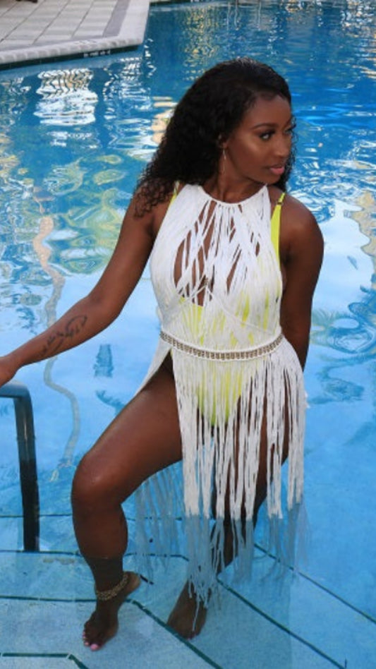 Goddess Beaded Fringe Coverup | White