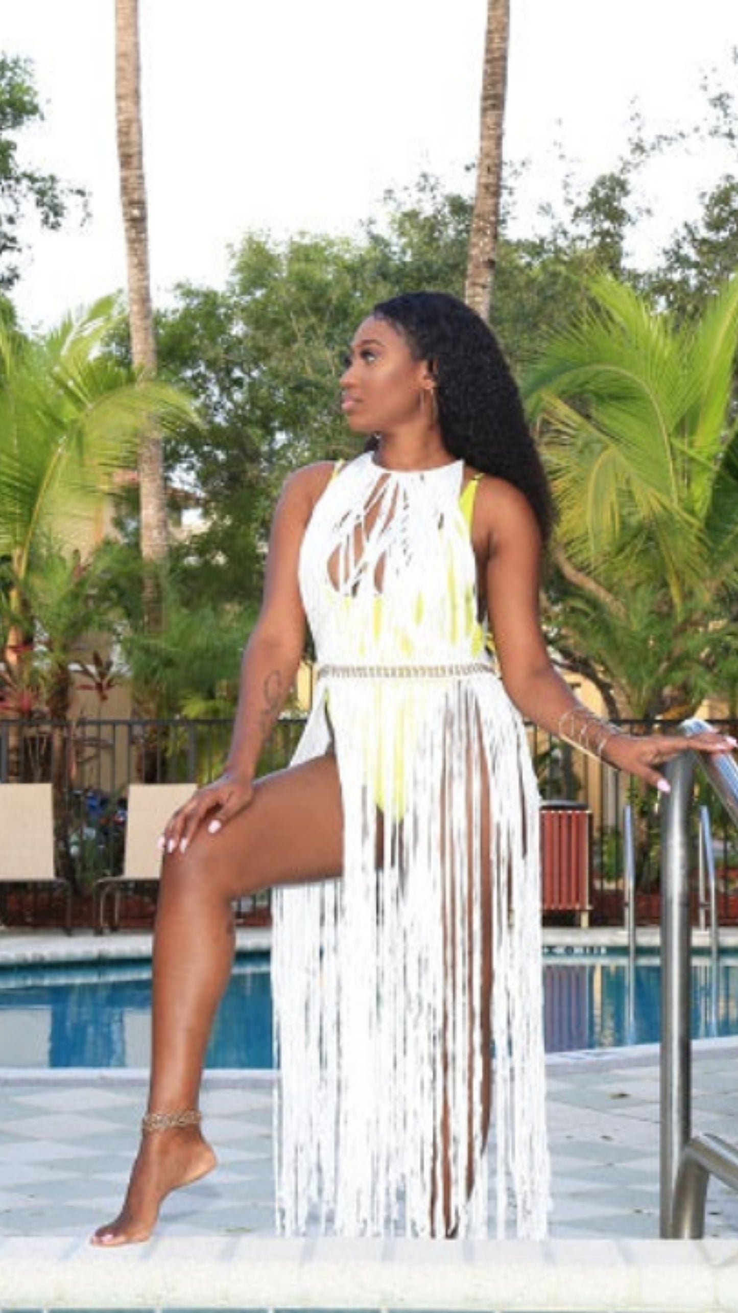 Goddess Beaded Fringe Coverup | White
