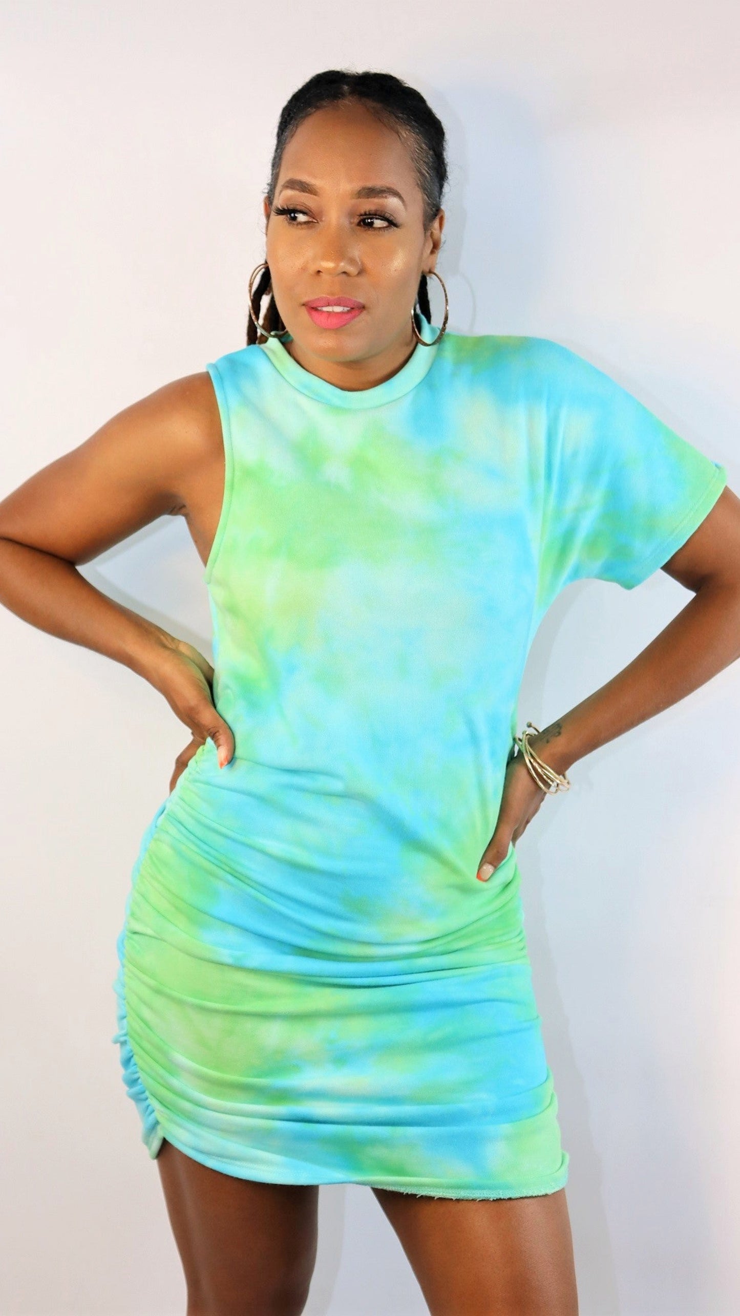 One Sided Tie Dye Dress | Blue