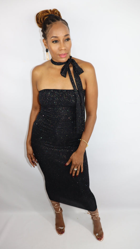 Black Tie Affair Collar midi Dress