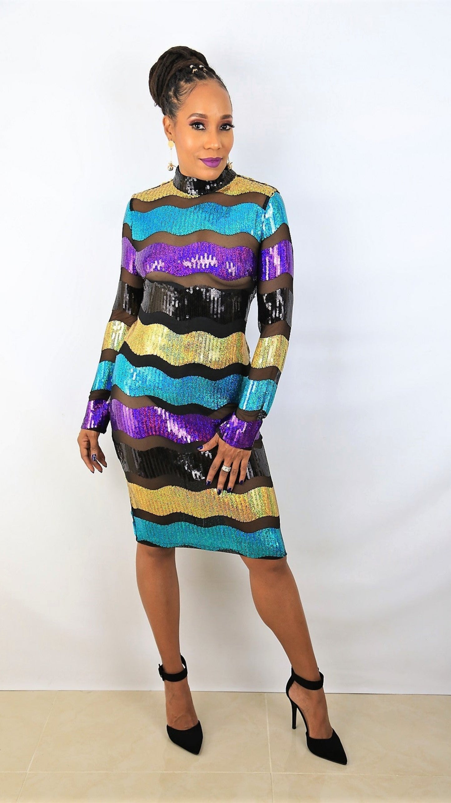Rainbow Goddess Sheer Sequins Dress