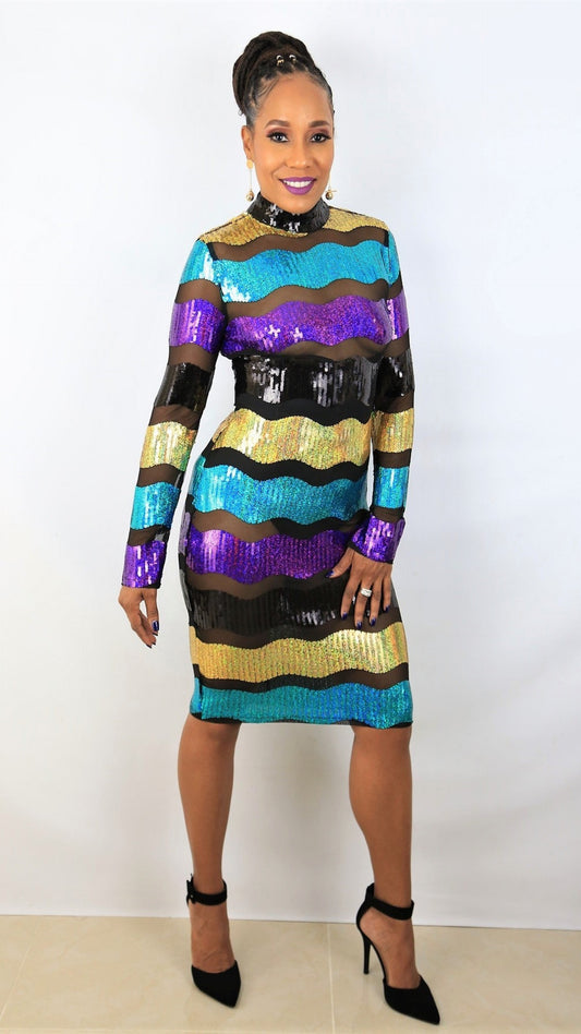 Rainbow Goddess Sheer Sequins Dress