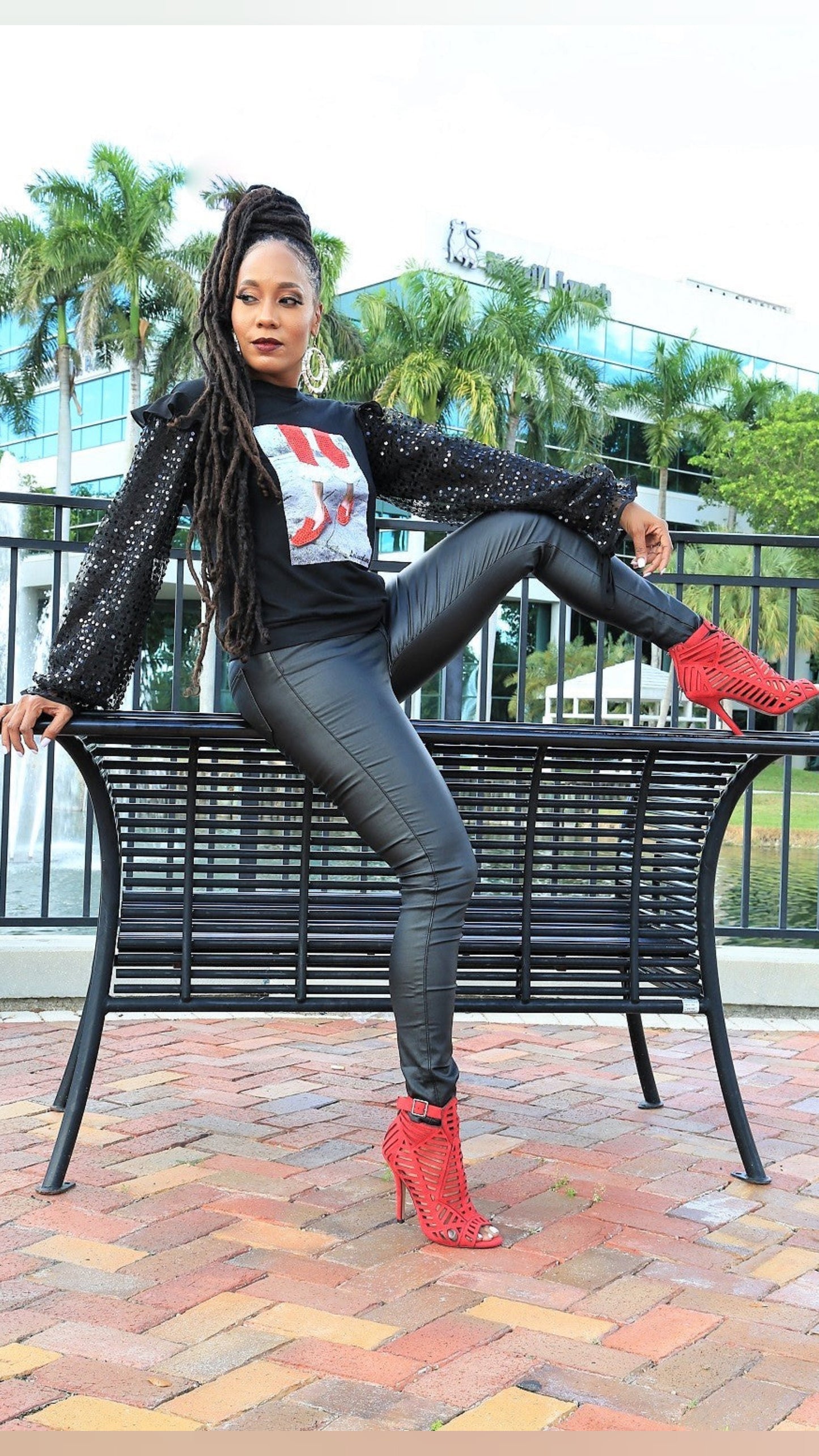 Mesh Sleeves & Graphics Top- Black