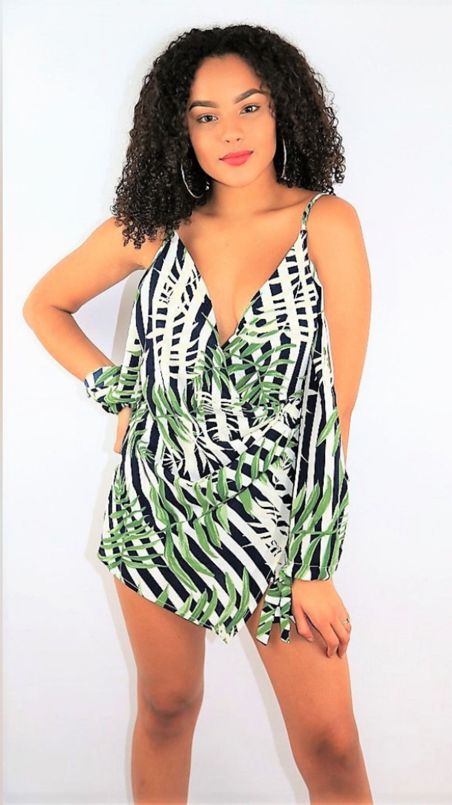 Jungle Fever Green Striped Romper
