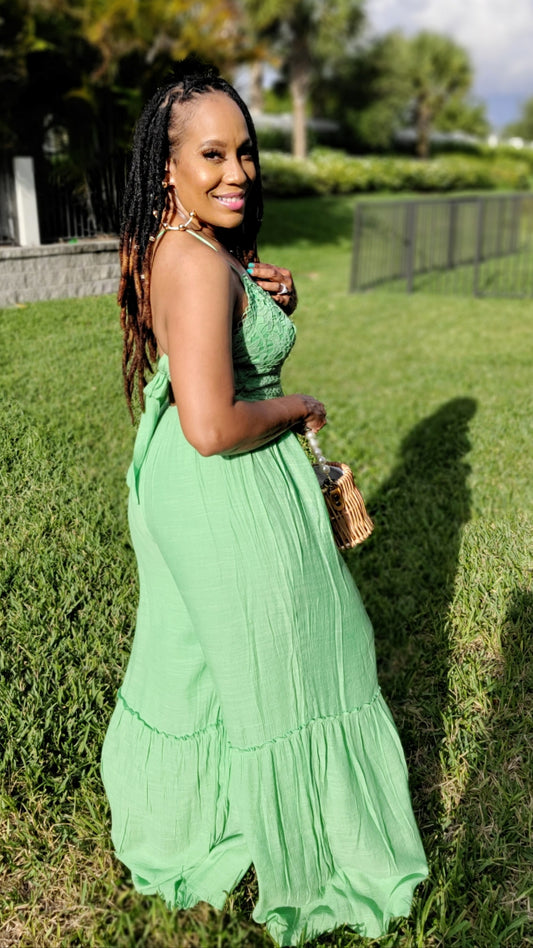 Caribbean Love Crochet Palazzo Jumpsuit | Green