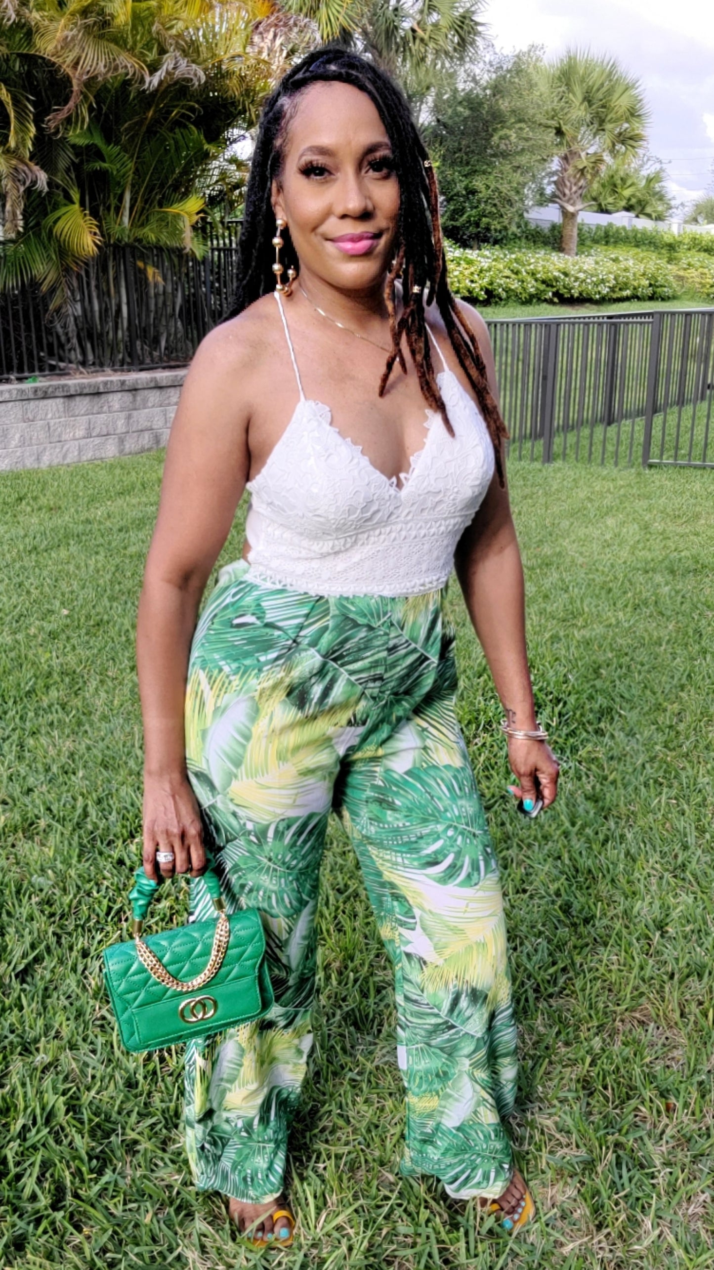 Jungle Chic Floral Eyelet Jumpsuit | Green