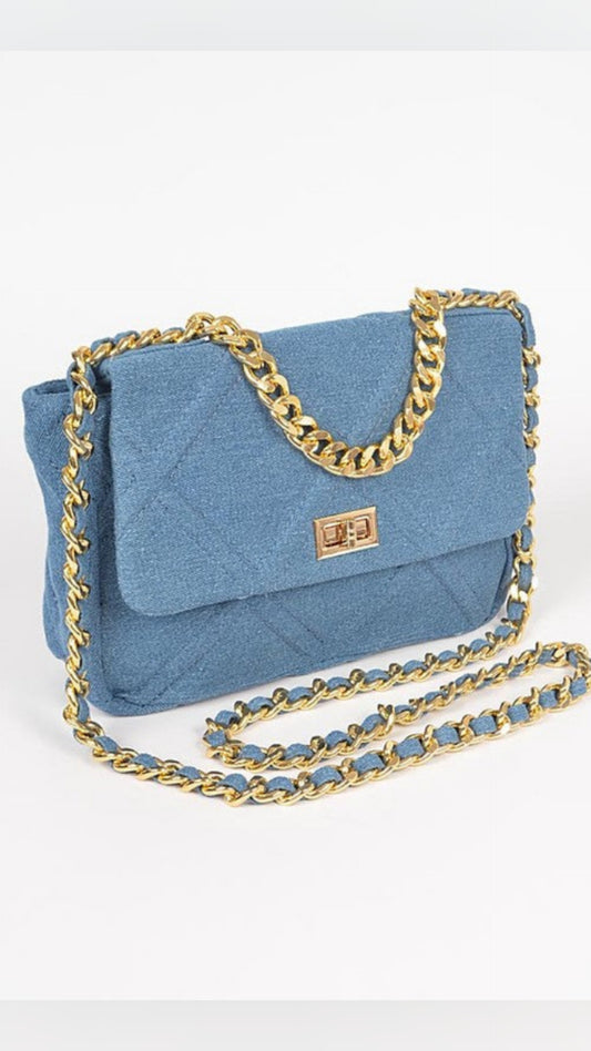 Cassidy Denim Chain Clutch | Light Wash