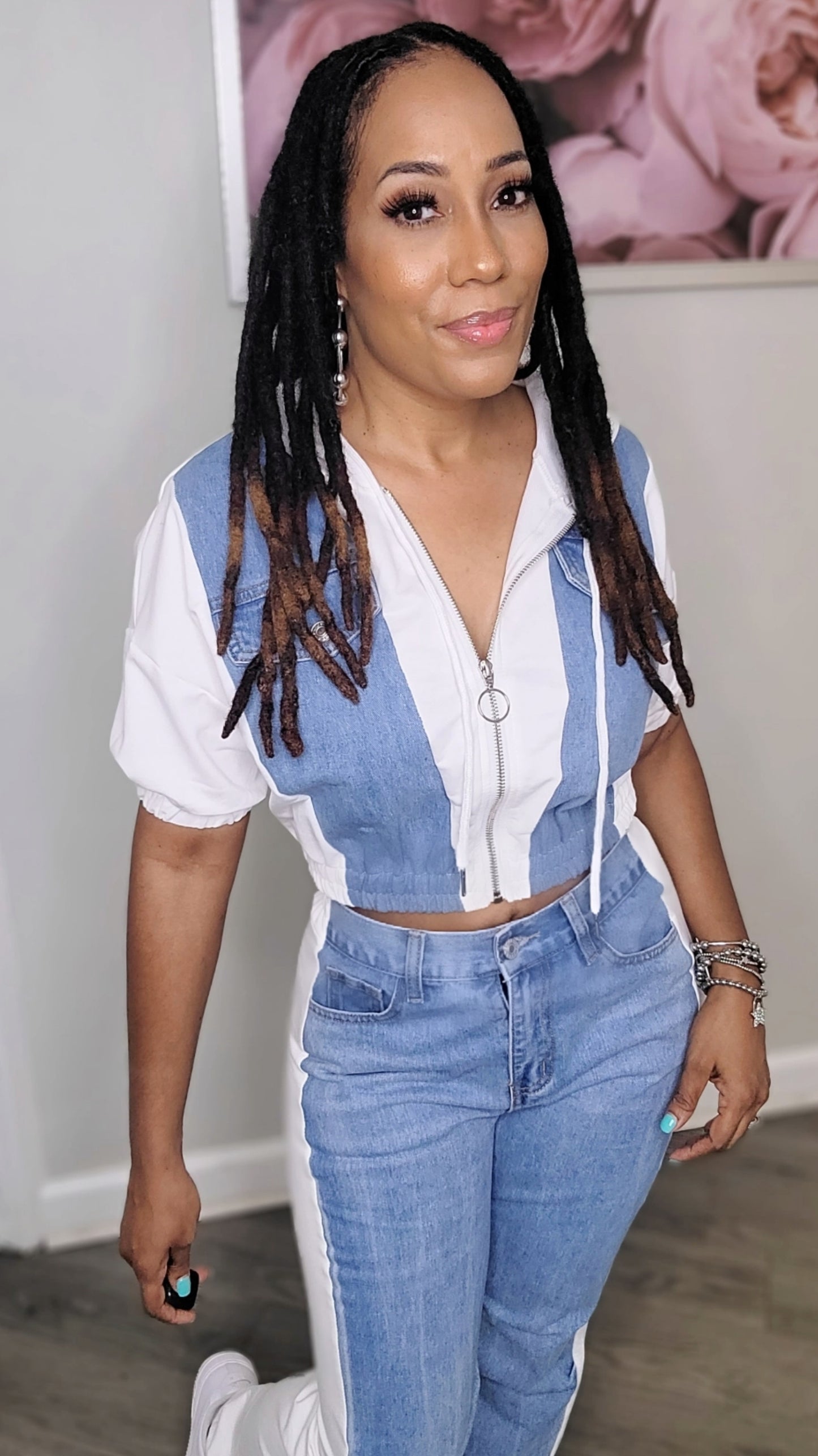 Touch of Denim Jogger Set | White