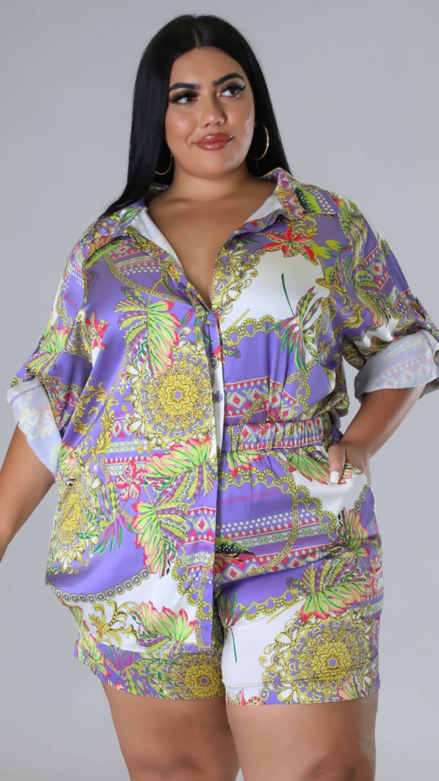Tropical Oasis Plus Size Short Set | Lavender