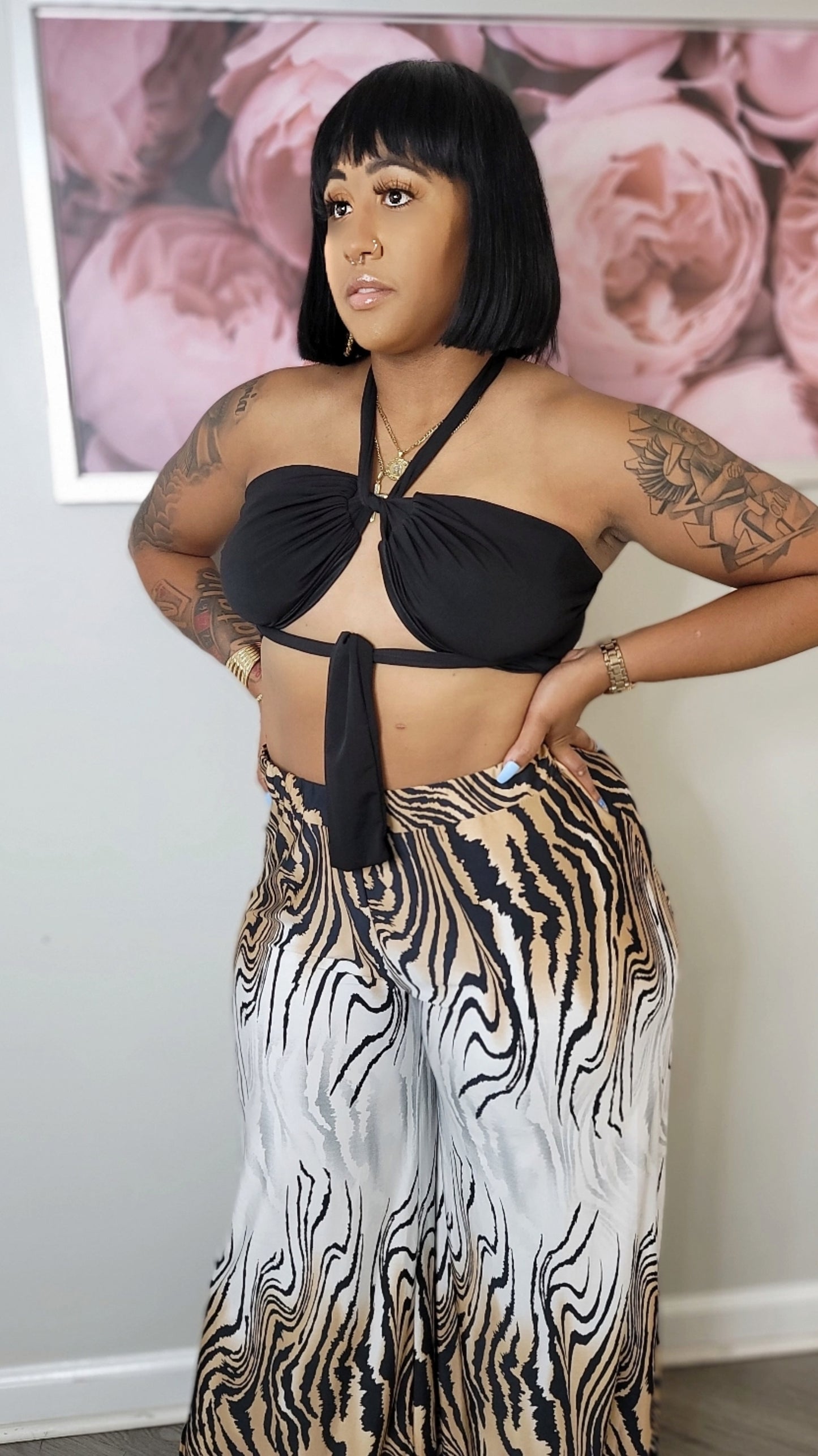 Let’s Roll Tiger Stripe Palazzo Pants Set