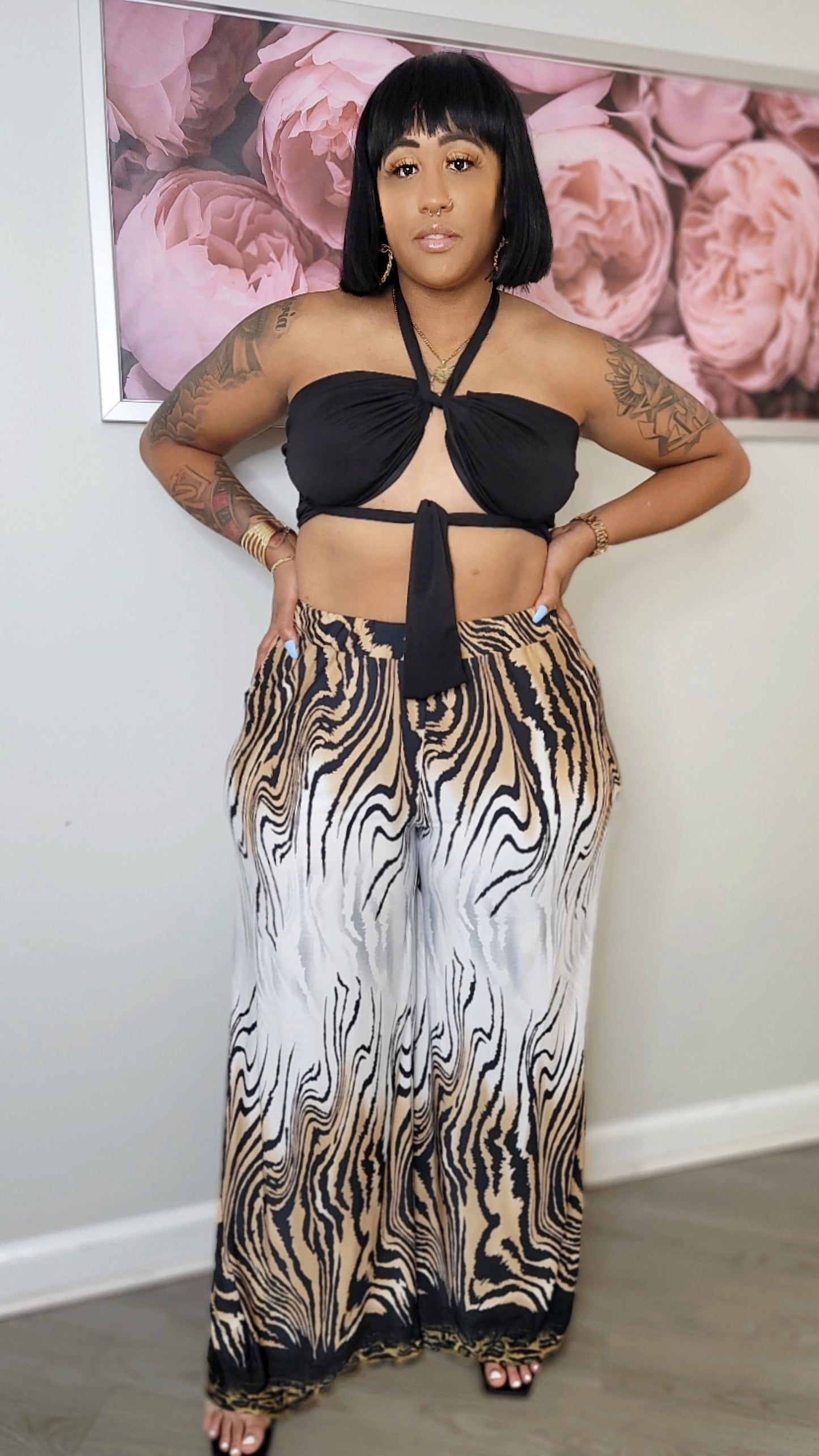 Let’s Roll Tiger Stripe Palazzo Pants Set