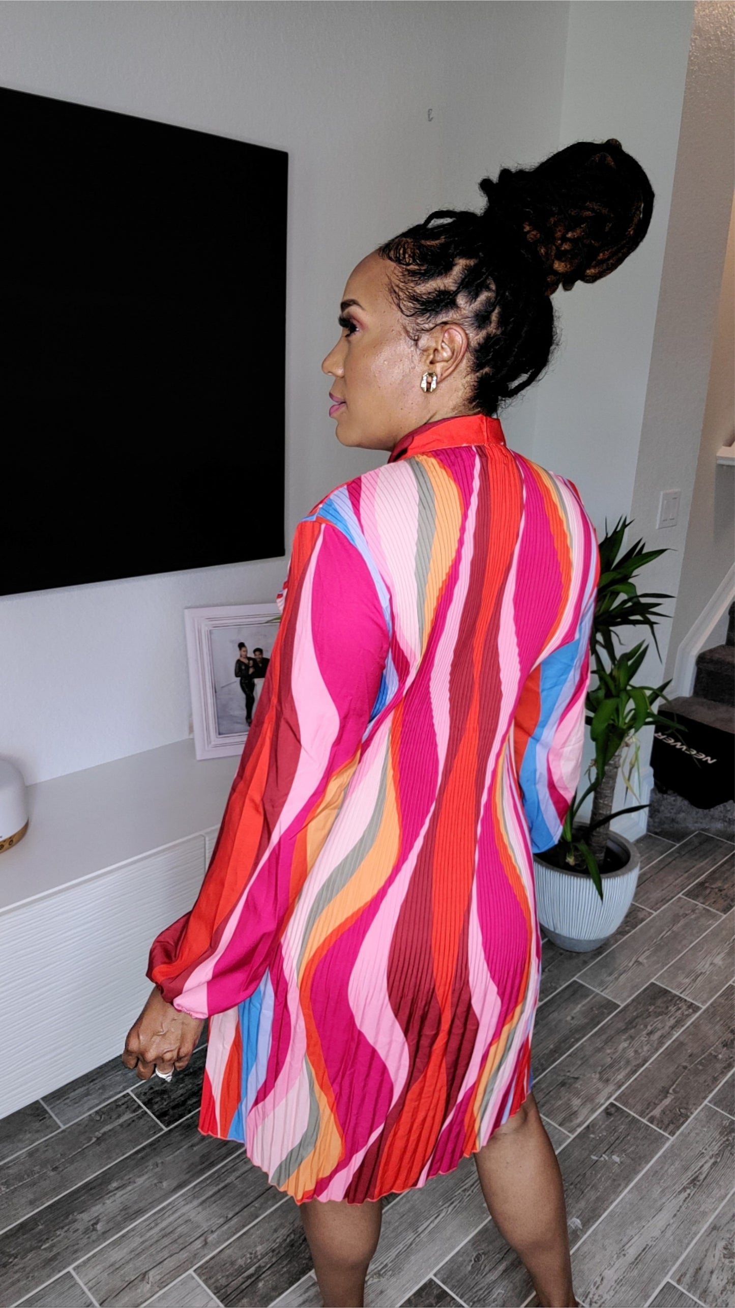 Rainbow Vintage Inspired Pleated Midi Dress