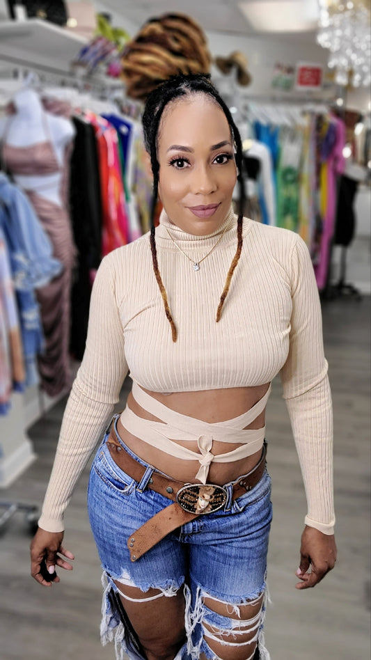 Josephine Turtleneck Crop Top | Taupe