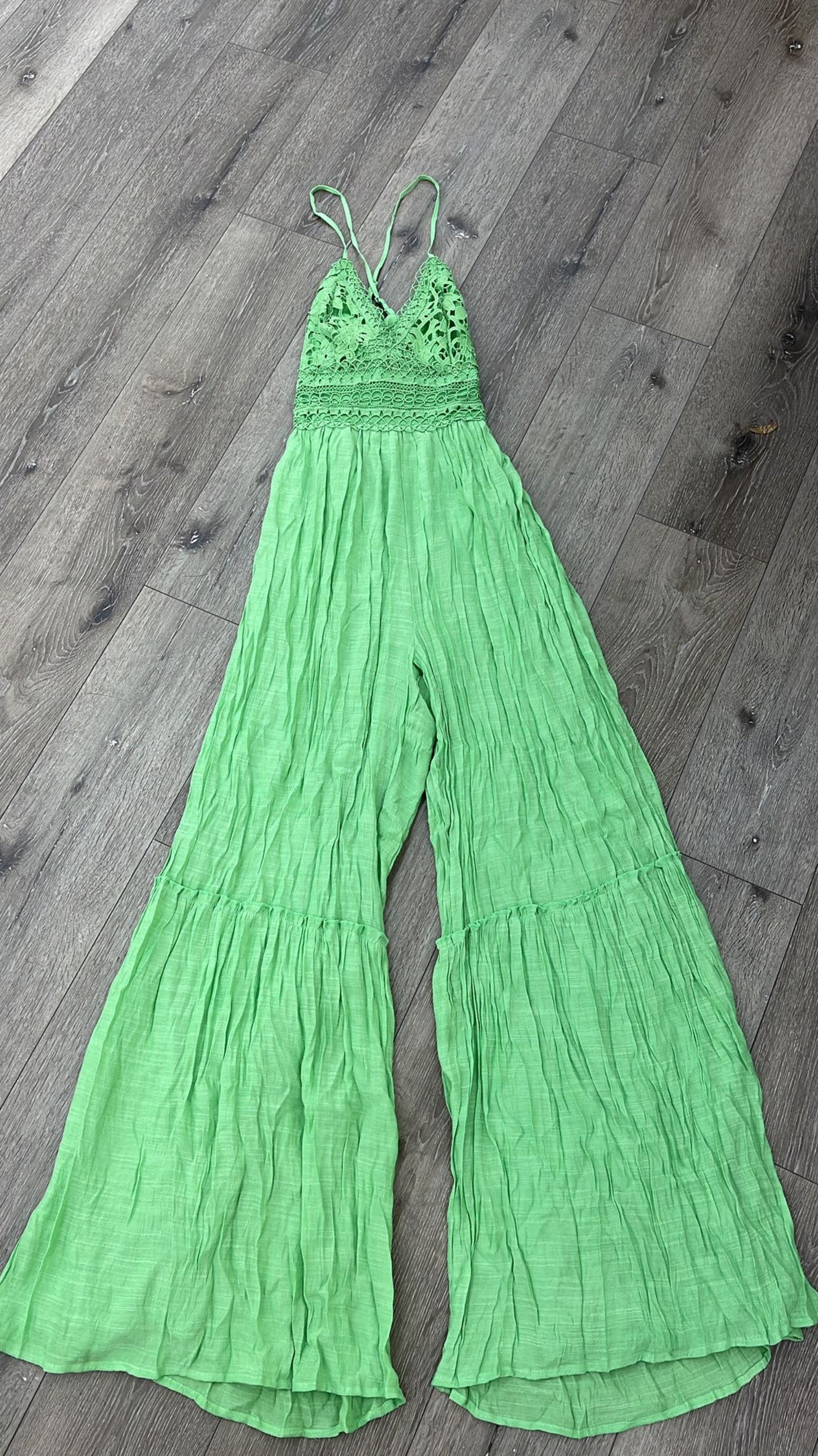 Caribbean Love Crochet Palazzo Jumpsuit | Green