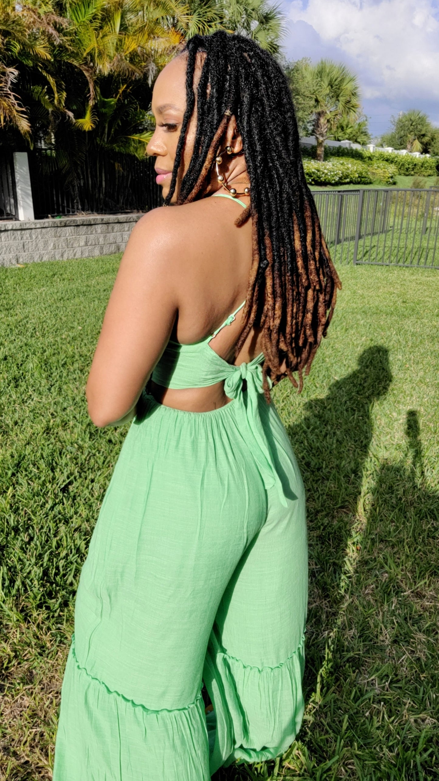 Caribbean Love Crochet Palazzo Jumpsuit | Green